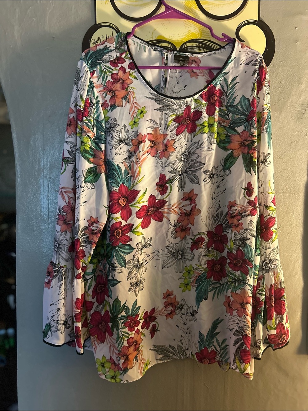 Worthington White Floral Off-Shoulder Blouse with Pink and Green Accents - Picture 2 of 2